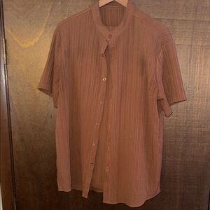 Mens 2X brown plisse striped leisure suit